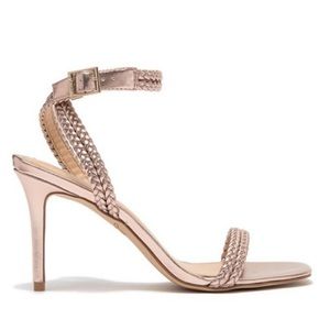 - Bagley Mischka Rose Gold Braided Strappy
  Metallic Heel Sandals Square Toe